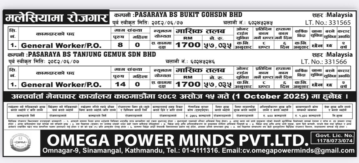 JOB OPPORTUNITY FOR MALAYSIA PASARAYA BS BUKIT GOH SDN BHD & PASARAYA BS TANJUNG GEMUK SDN BHD